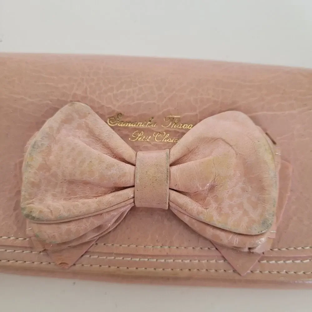 Samantha Thavasa Geniue Leather Wallet Boho Quality Bow Purple Designer Envelope